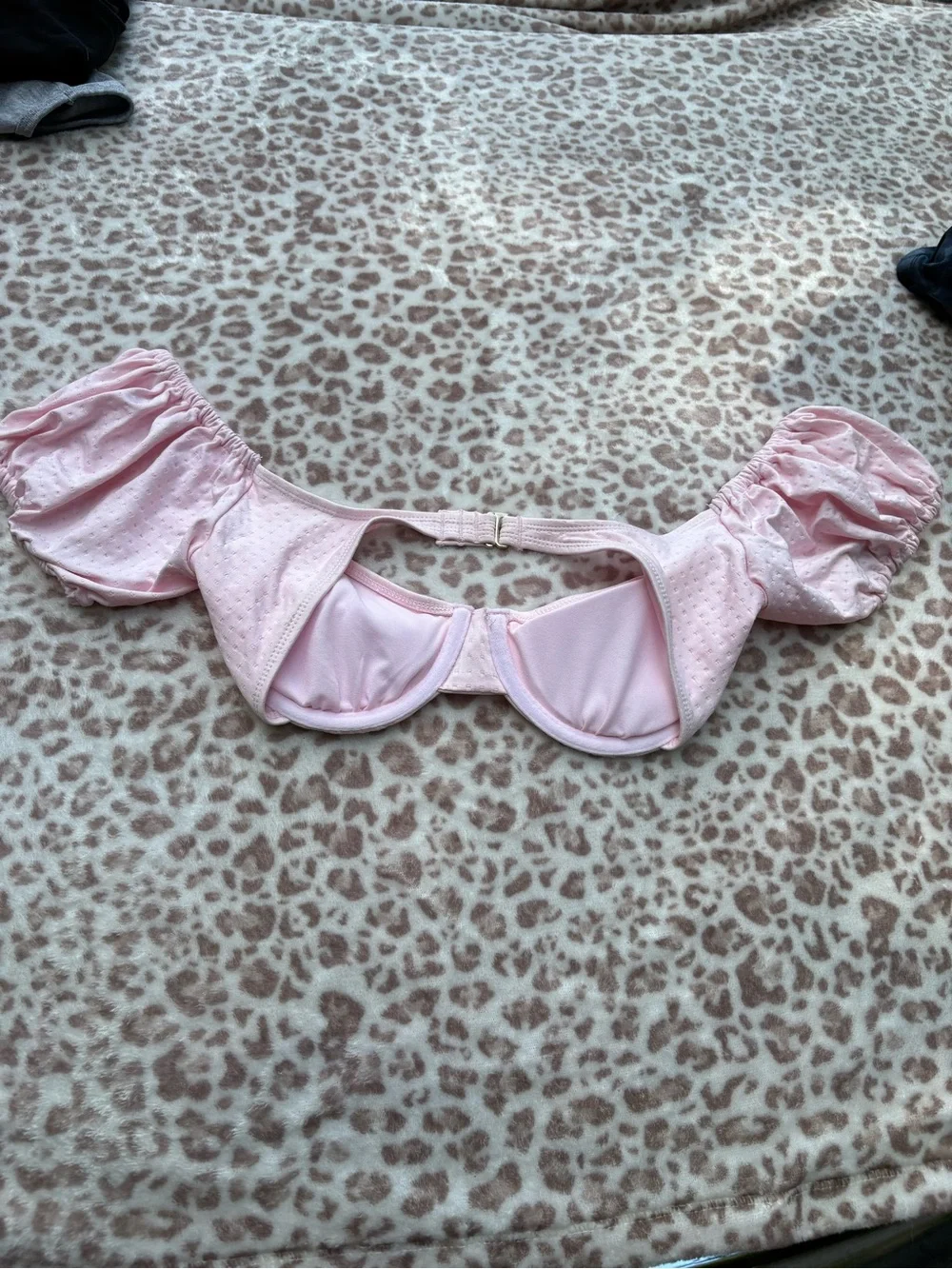 Coquette Pink Puff Sleeve Bikini Top Size Medium